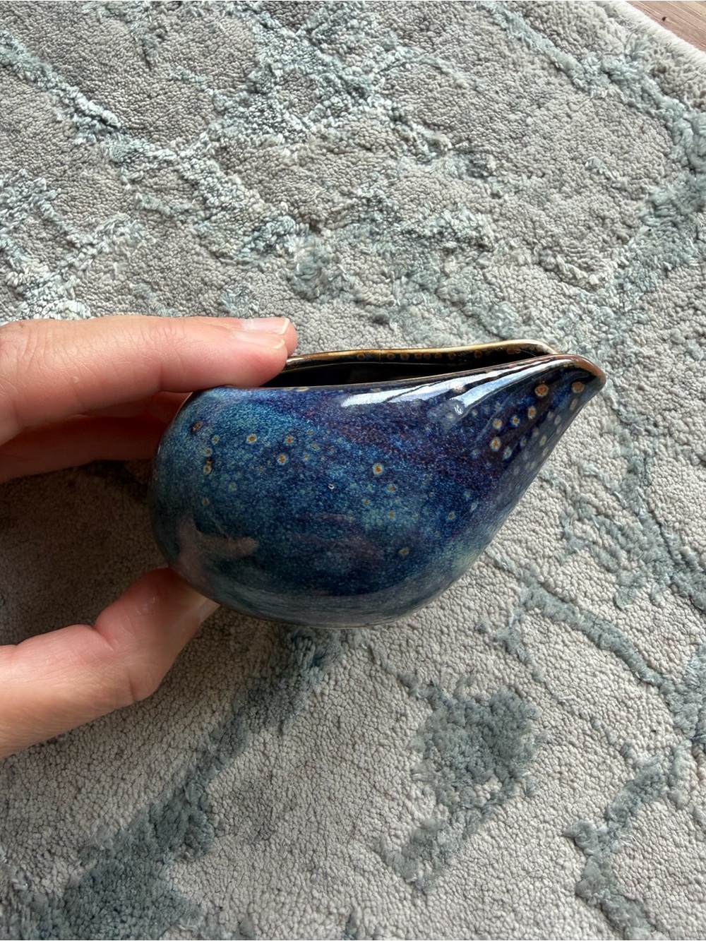 Handcrafted Blue Ceramic Bird Sculpture - Decorative Home Art
